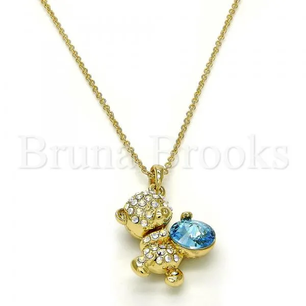 Rhodium Plated Fancy Necklace, Teddy Bear Design, with Swarovski Crystals, Rhodium Tone