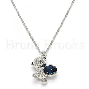 Rhodium Plated Fancy Necklace, Teddy Bear Design, with Swarovski Crystals, Rhodium Tone