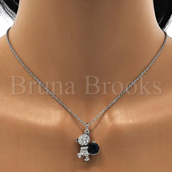 Rhodium Plated Fancy Necklace, Teddy Bear Design, with Swarovski Crystals, Rhodium Tone