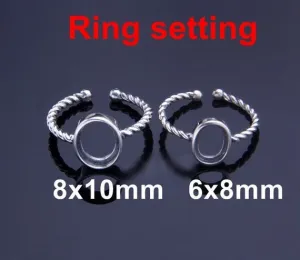 Ring Setting Blank Bezel 6x8mm 8x10mm 1pc 925 Sterling Silver Adjustable for 1 Oval Shape Cabochon Cameo No Prongs Wholesale Available