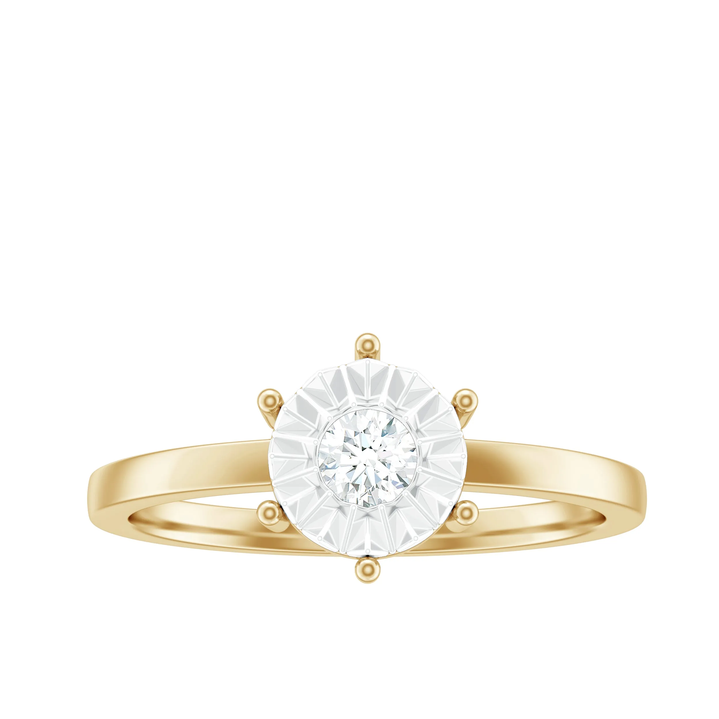 Round Cut Genuine Diamond Solitaire Ring in Illusion Setting