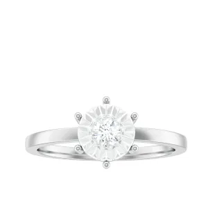 Round Cut Genuine Diamond Solitaire Ring in Illusion Setting