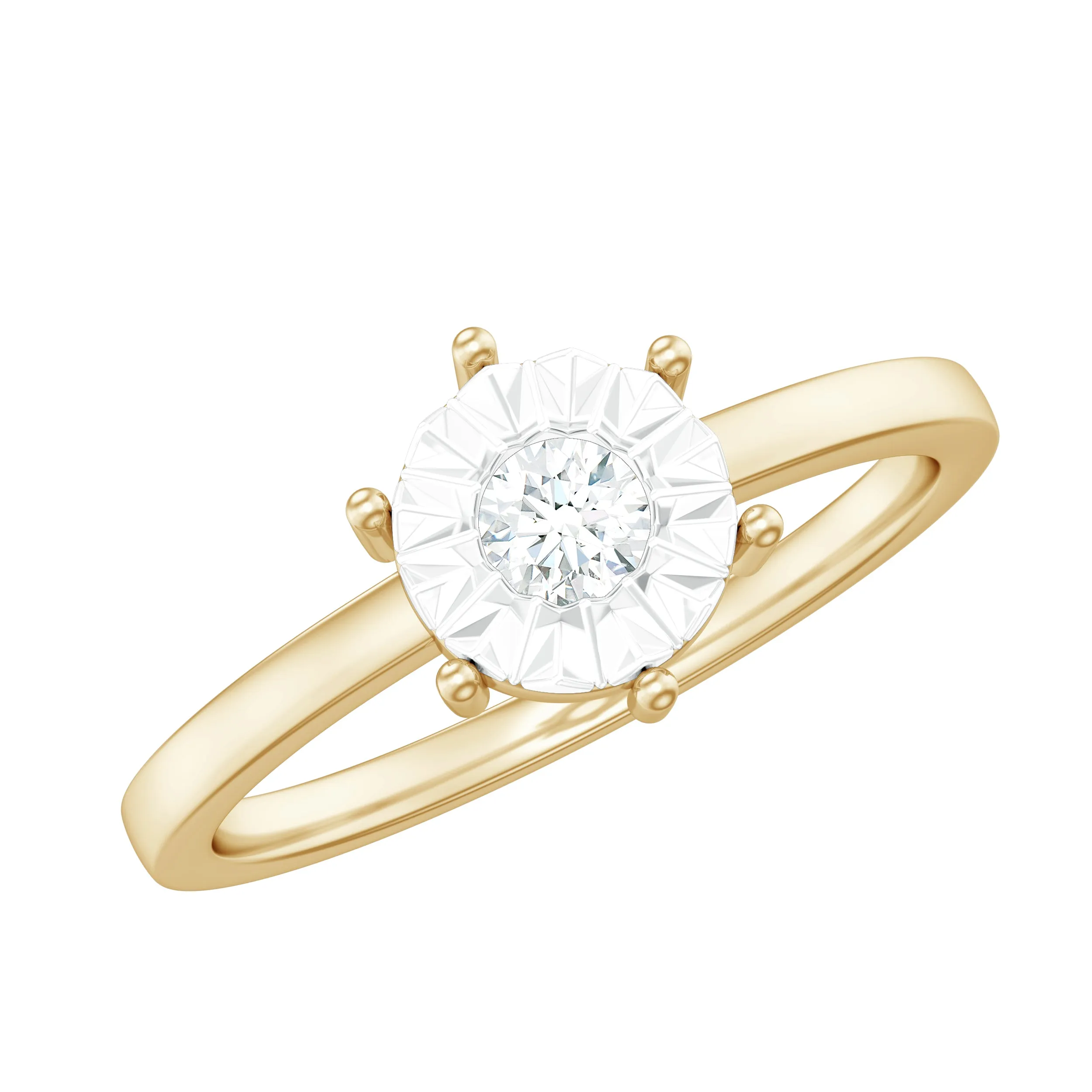 Round Cut Genuine Diamond Solitaire Ring in Illusion Setting