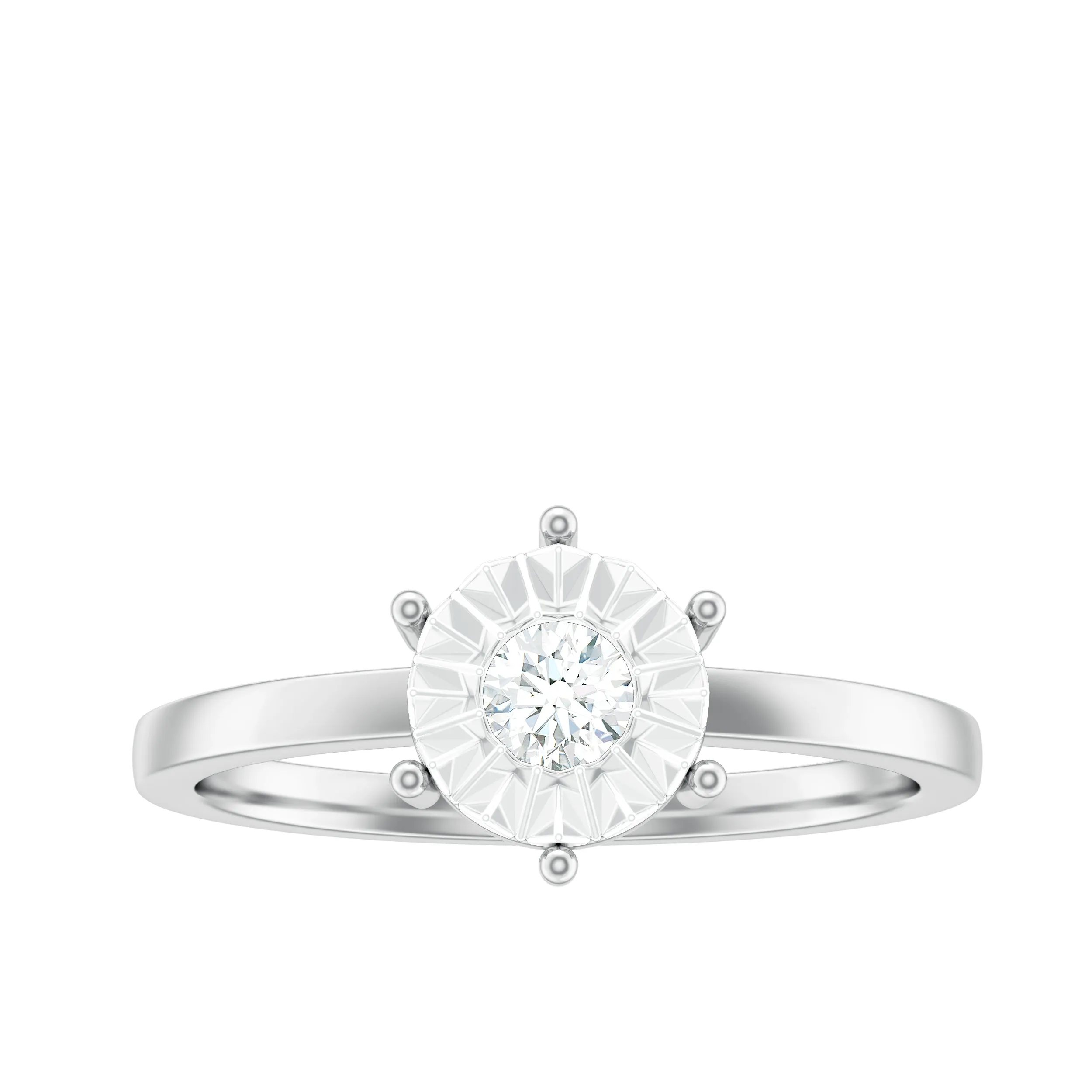 Round Cut Genuine Diamond Solitaire Ring in Illusion Setting