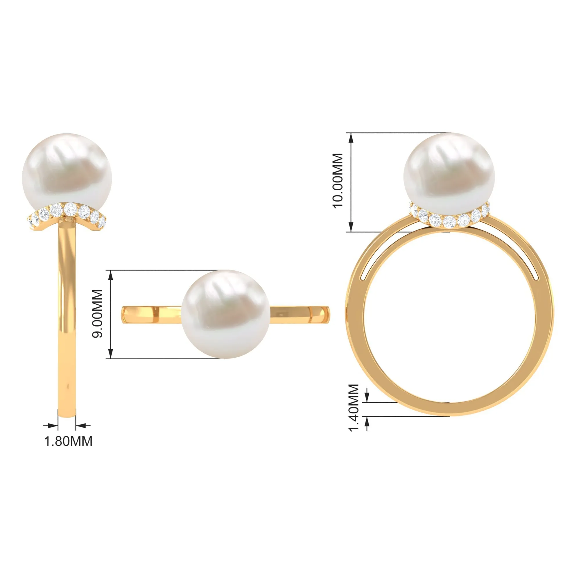 Round Freshwater Pearl Solitaire Ring with Diamond Hidden Halo