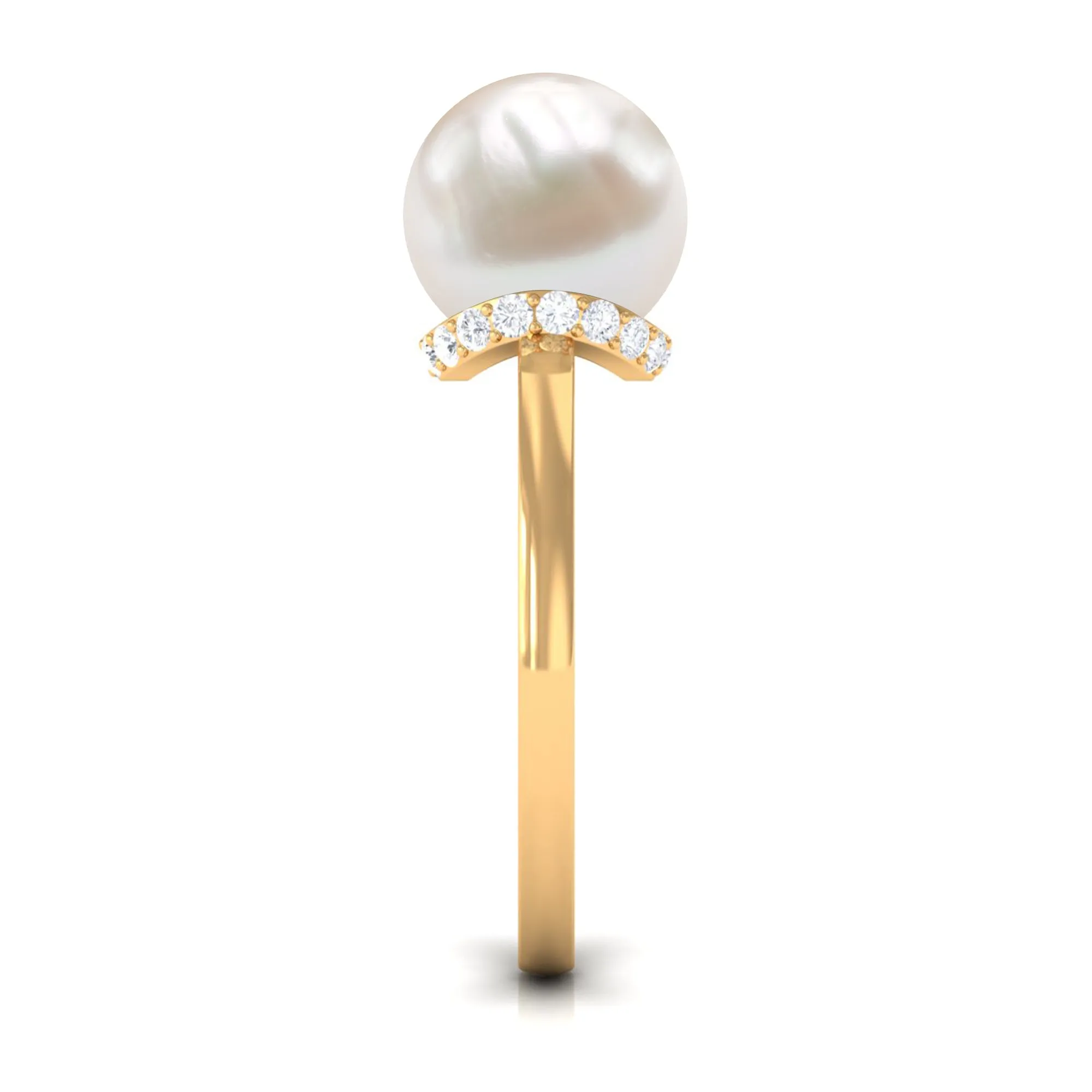 Round Freshwater Pearl Solitaire Ring with Diamond Hidden Halo