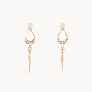 sacred geometry moonstone earring - 14k yellow gold