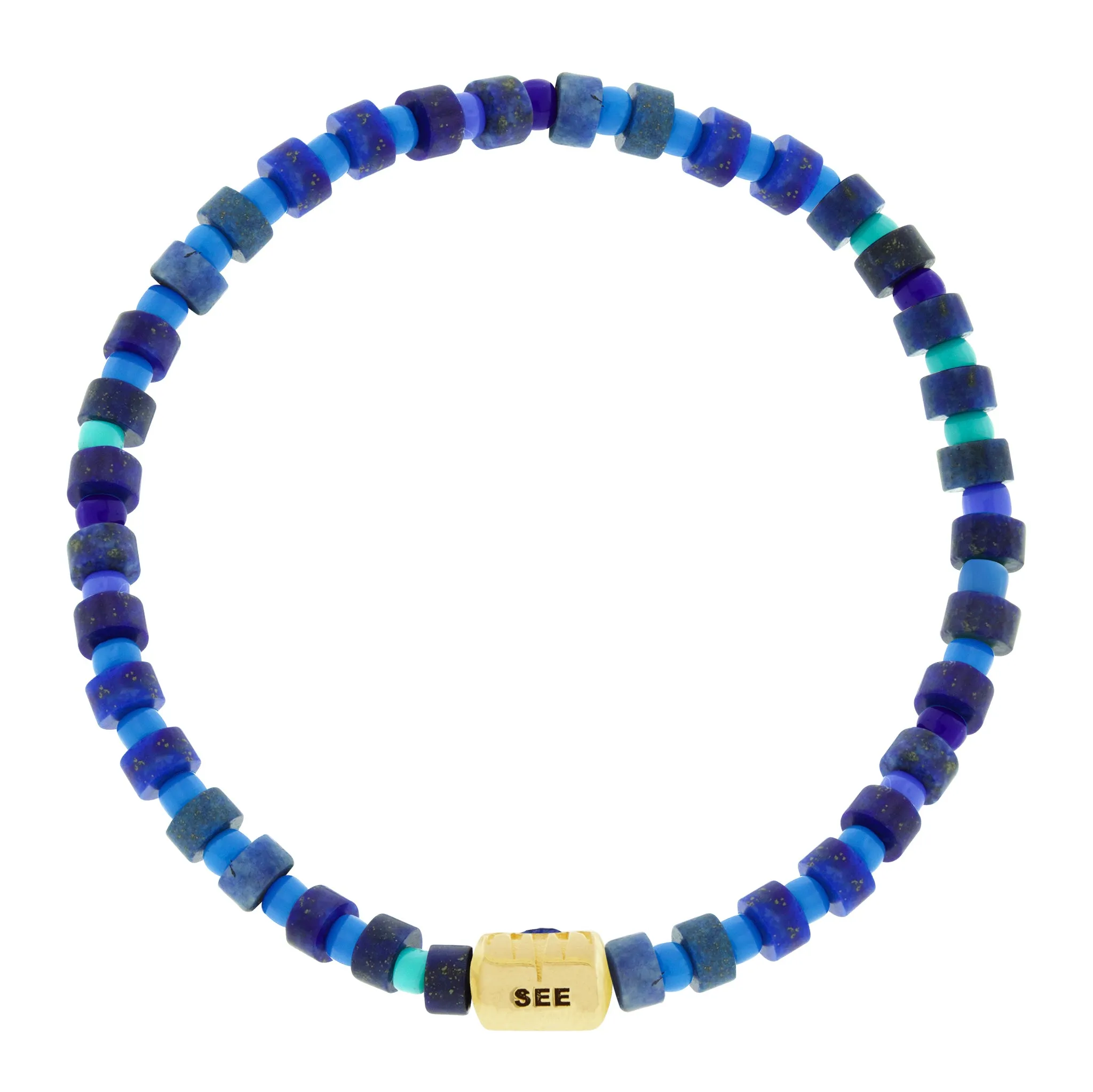 SEE ALL Eye Ingot with Marquise Blue Sapphire on Bead Bracelet