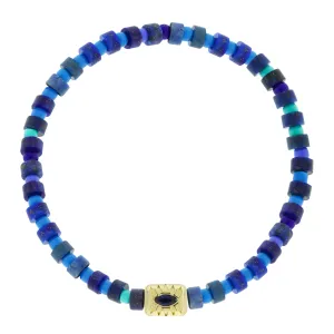 SEE ALL Eye Ingot with Marquise Blue Sapphire on Bead Bracelet