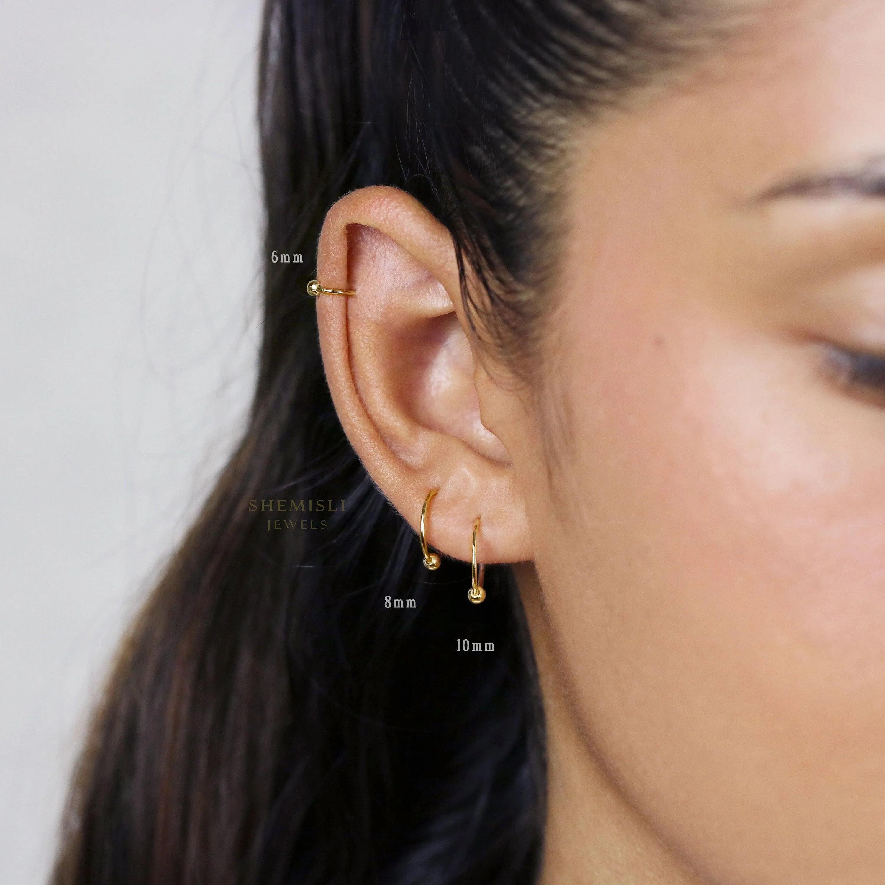 Simple Beaded Hoop, No Hinge Design, Huggies, Gold, Silver SHEMISLI SH535, SH536, SH537, SH538, SH539, SH540