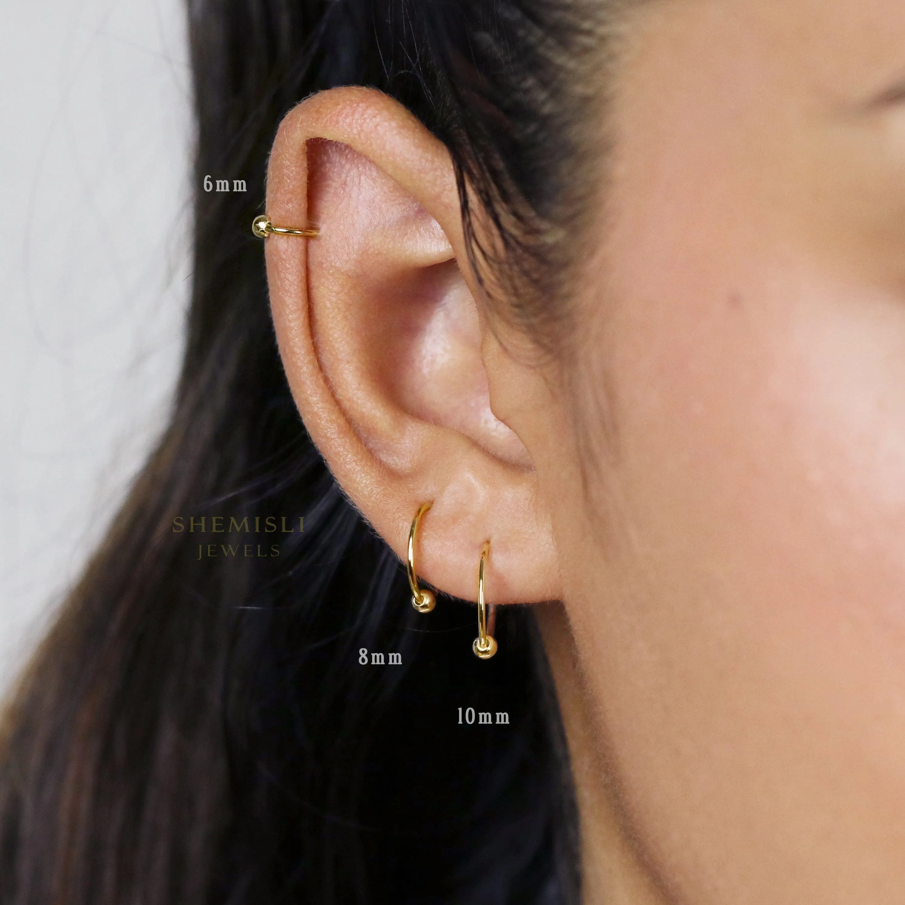 Simple Beaded Hoop, No Hinge Design, Huggies, Gold, Silver SHEMISLI SH535, SH536, SH537, SH538, SH539, SH540