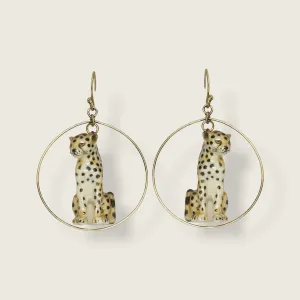 Sitting Cheetah porcelaine gold hoop earrings by And Mary