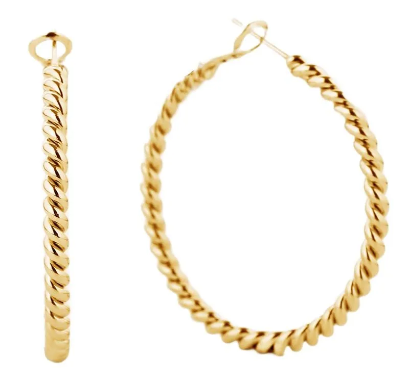 SJE310006 14K Metal Omega Closure Textured Hoops