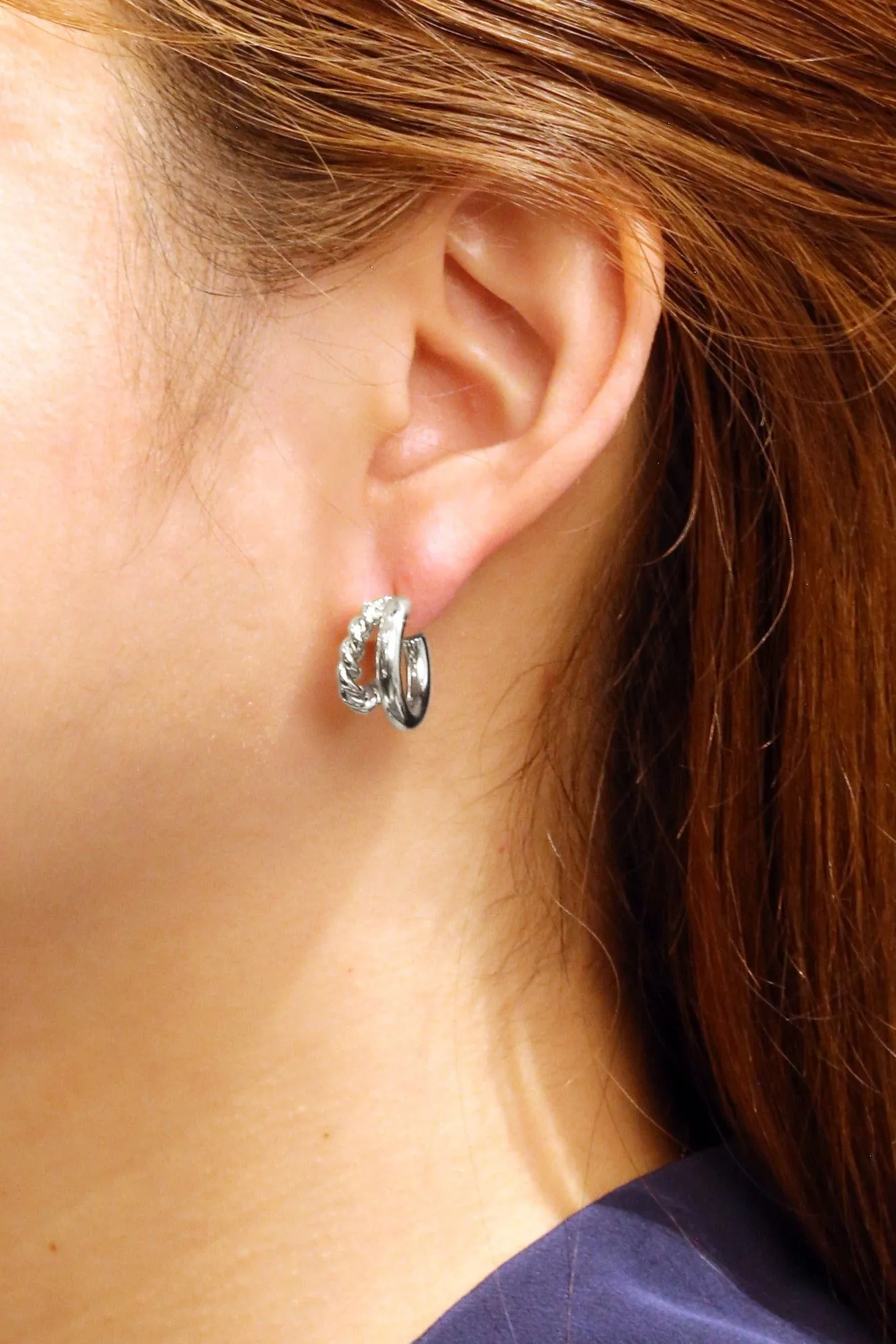 SJE310423 14K Dipped Twist/Solid Post Small Hoop Earrings