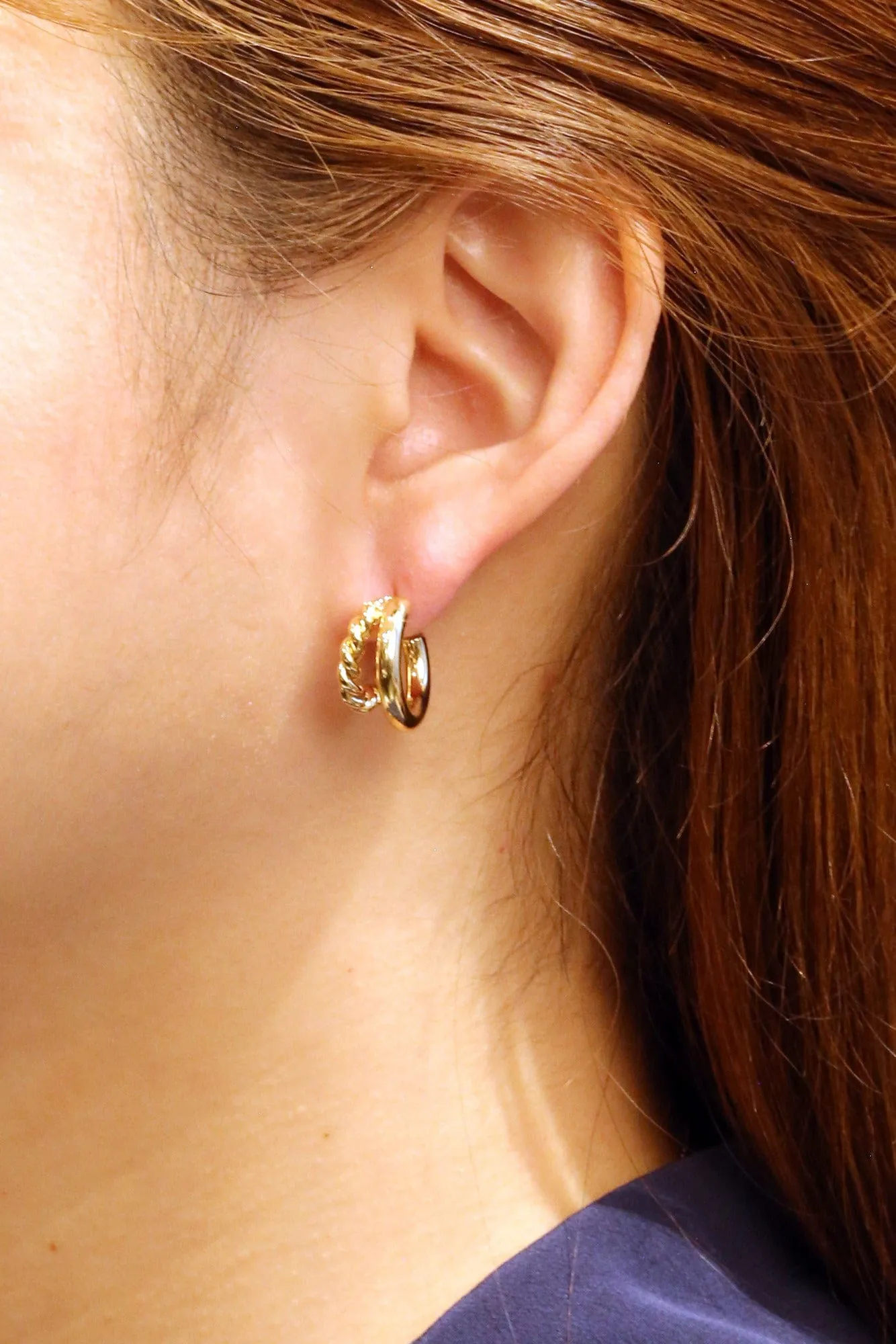 SJE310423 14K Dipped Twist/Solid Post Small Hoop Earrings