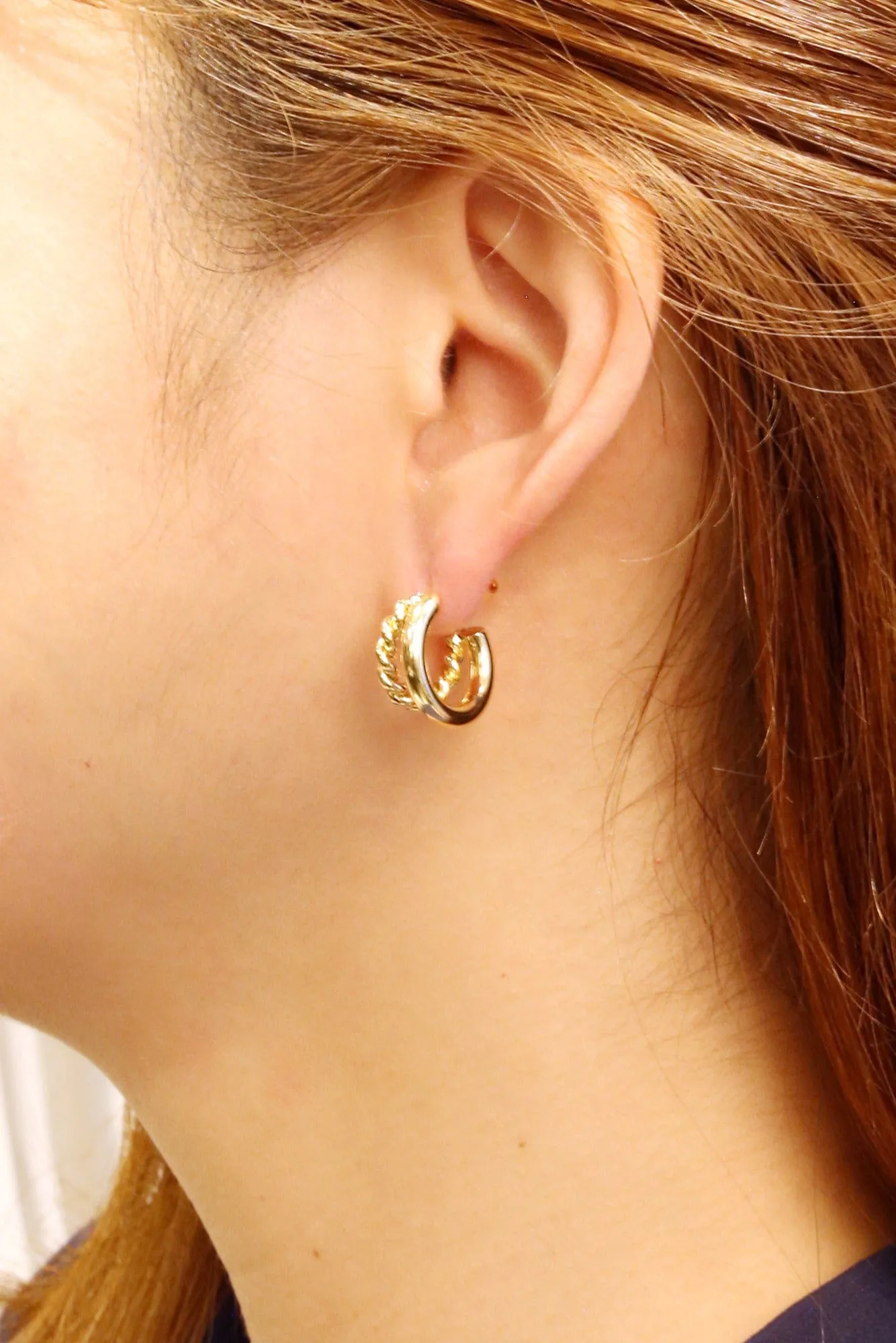 SJE310423 14K Dipped Twist/Solid Post Small Hoop Earrings