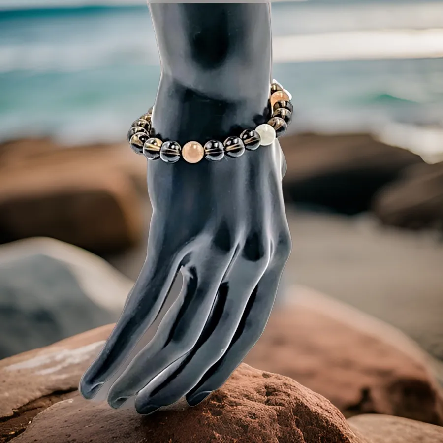 Smokey Quartz, Sunstone &  Moonstone Bracelet