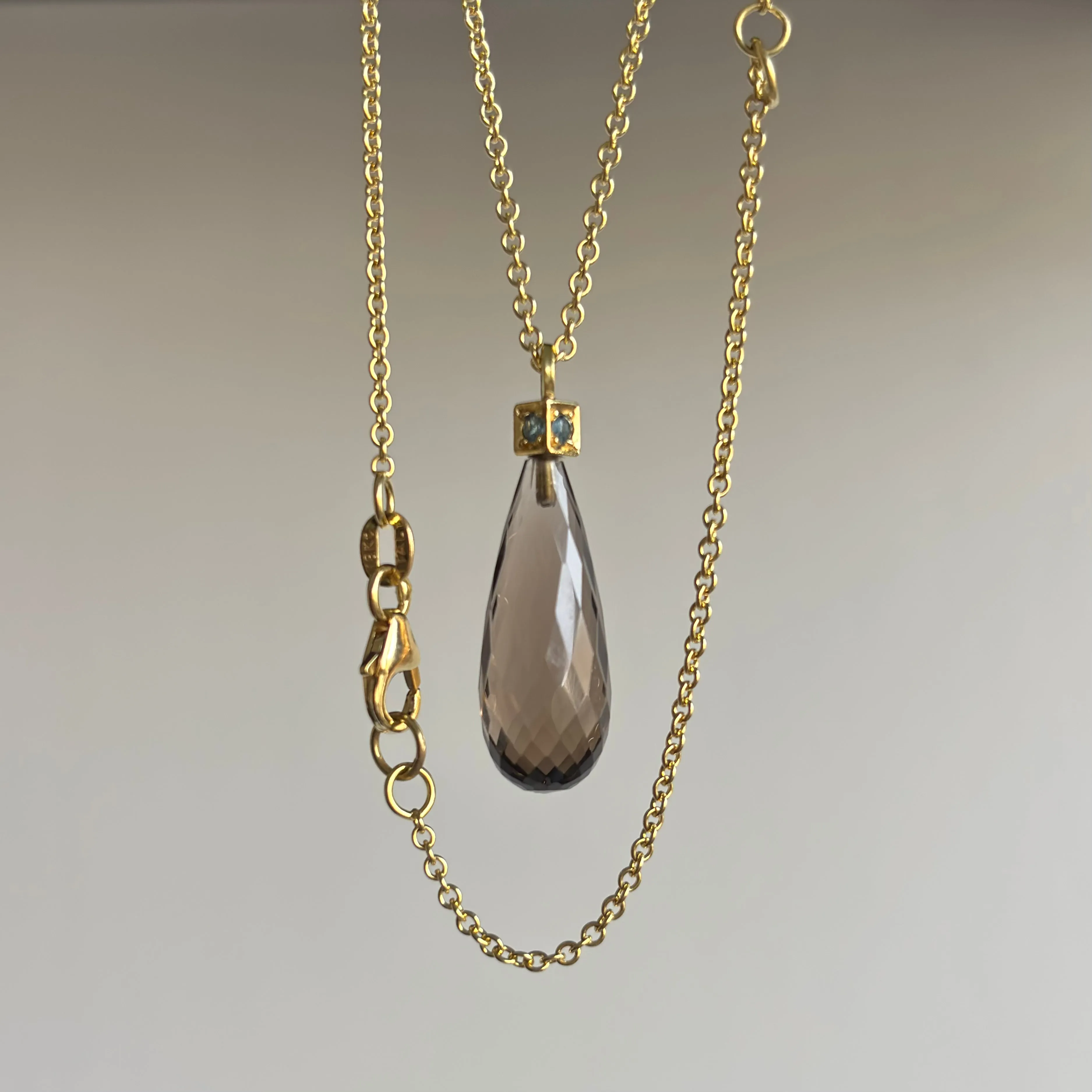 Smoky Quartz & Aquamarine Briolette Cube Pendant