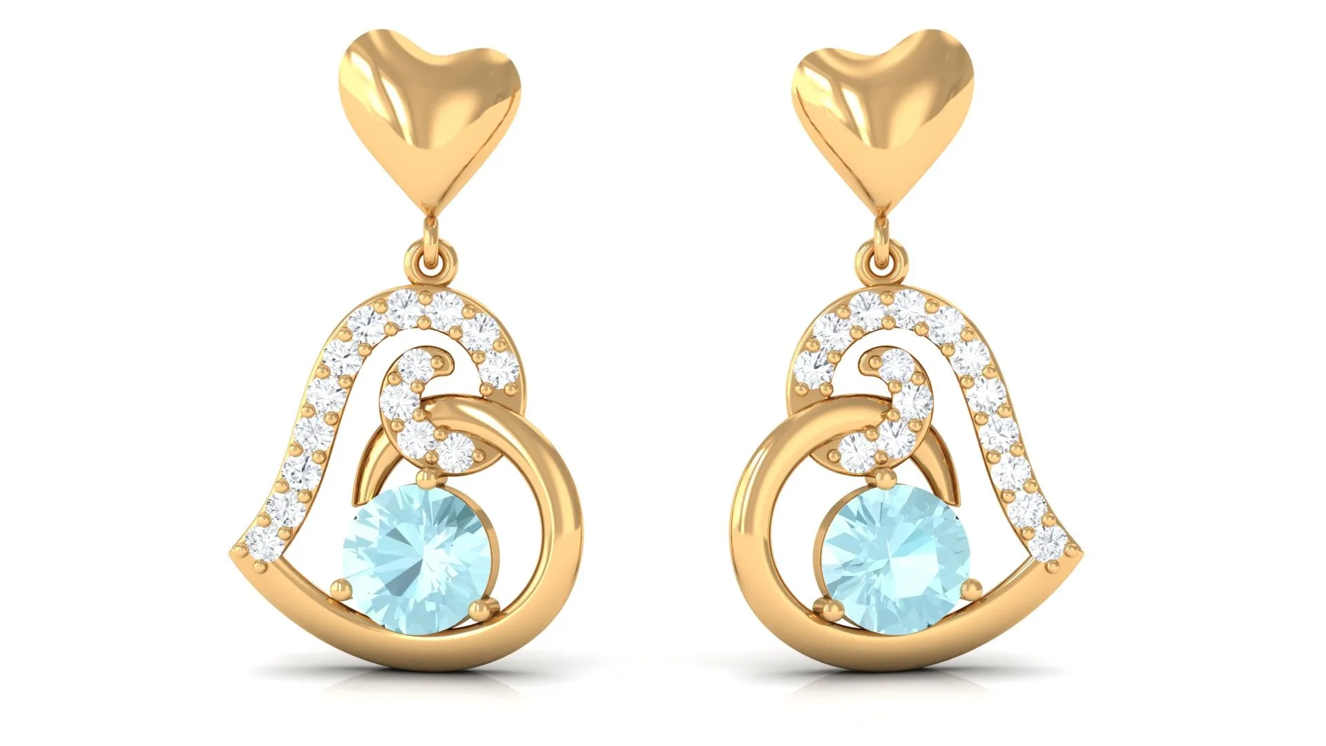 Solitaire Sky Blue Topaz Heart Drop Earrings with Diamond Accent