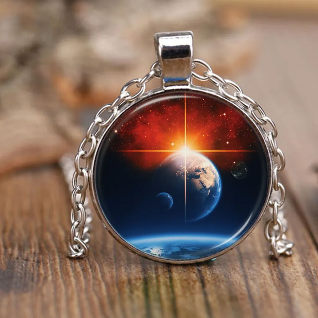 Space Pendant Necklace - Earth from Outer Space - Orion Nebula Galaxy Jewelry