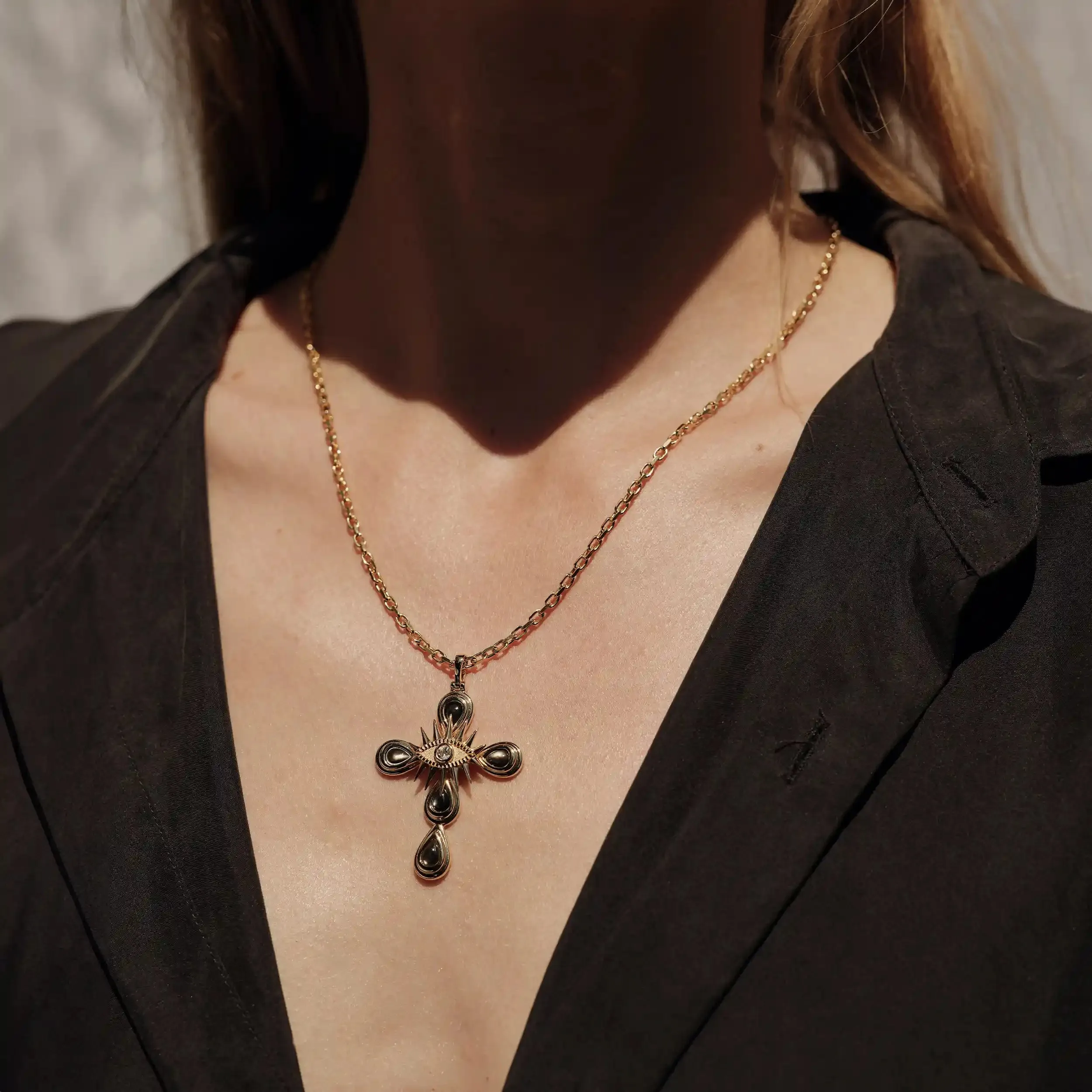 Statement Third Eye Cross Necklace