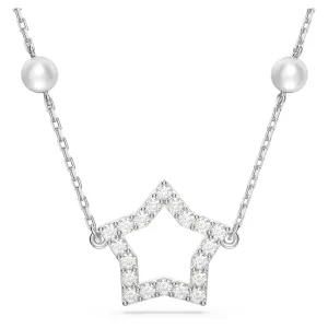 STELLA NECKLACE, PEARL, STAR, RHODIUM PLATED