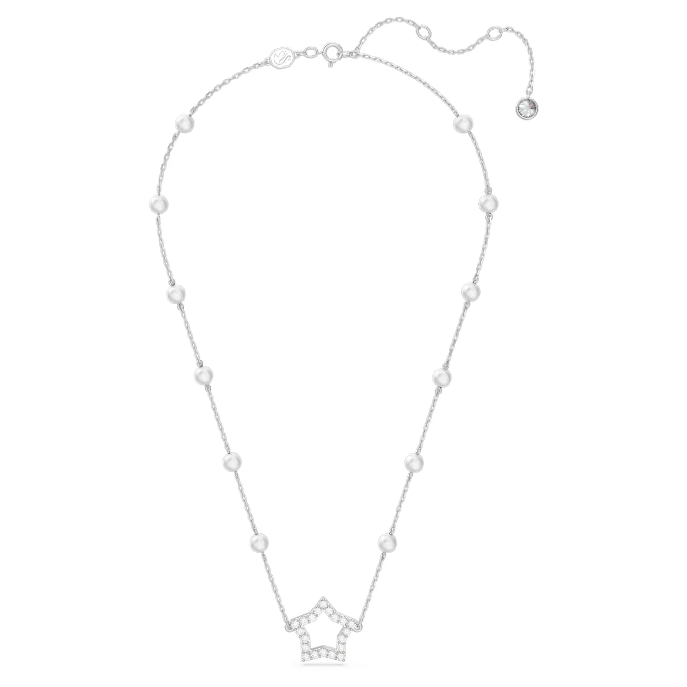 STELLA NECKLACE, PEARL, STAR, RHODIUM PLATED
