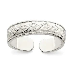 Sterling Silver 4mm Etched Heart Design Toe Ring