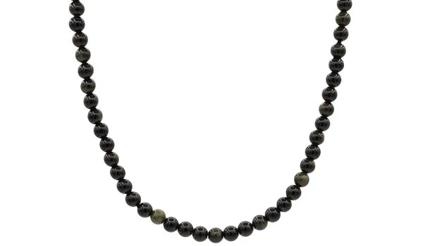 Sterling Silver 90's Style Mini Adjustable Golden Sheen Obsidian Natural Gemstone Necklace