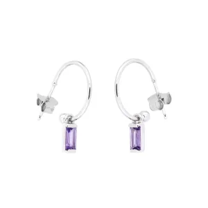 Sterling Silver Amethyst Baguette Mini Hoop Earrings
