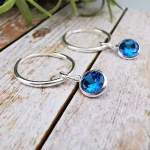 Sterling Silver Aqua Blue CZ Hoop Earrings