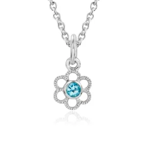 STERLING SILVER BLUE TOPAZ FLOWER PENDANT NECKLACE