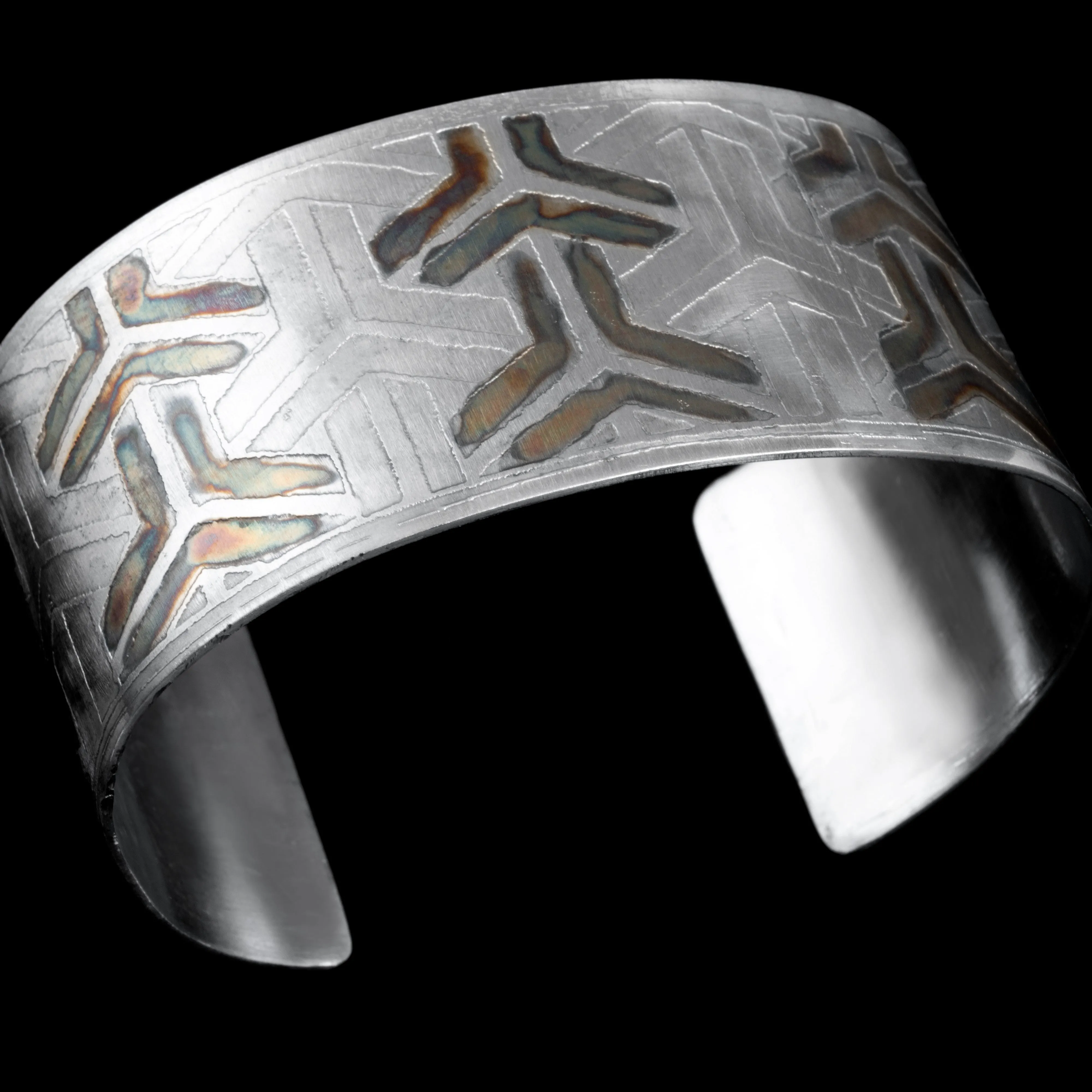 Sterling Silver Cuff Etched With Japanese Pattern