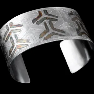 Sterling Silver Cuff Etched With Japanese Pattern