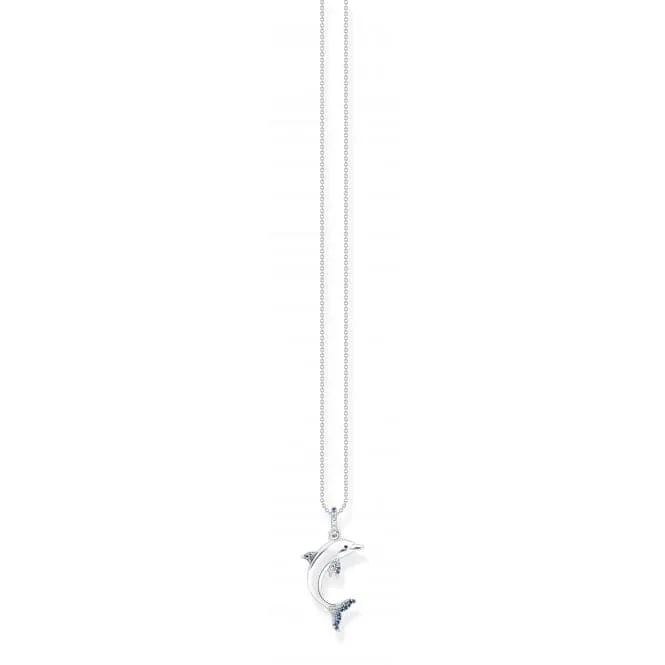 Sterling Silver Dolphin Blue Stones Necklace KE2144-644-1-L45V