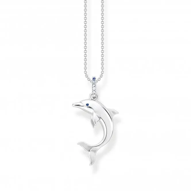 Sterling Silver Dolphin Blue Stones Necklace KE2144-644-1-L45V
