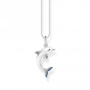 Sterling Silver Dolphin Blue Stones Necklace KE2144-644-1-L45V