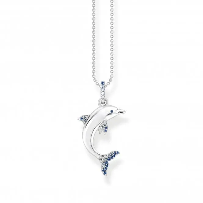 Sterling Silver Dolphin Blue Stones Necklace KE2144-644-1-L45V