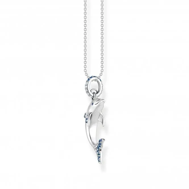 Sterling Silver Dolphin Blue Stones Necklace KE2144-644-1-L45V