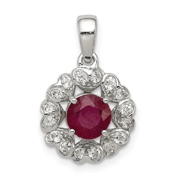Sterling Silver Gemstone & White Topaz Hearts Halo Pendants