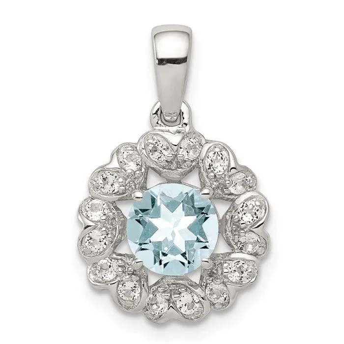 Sterling Silver Gemstone & White Topaz Hearts Halo Pendants