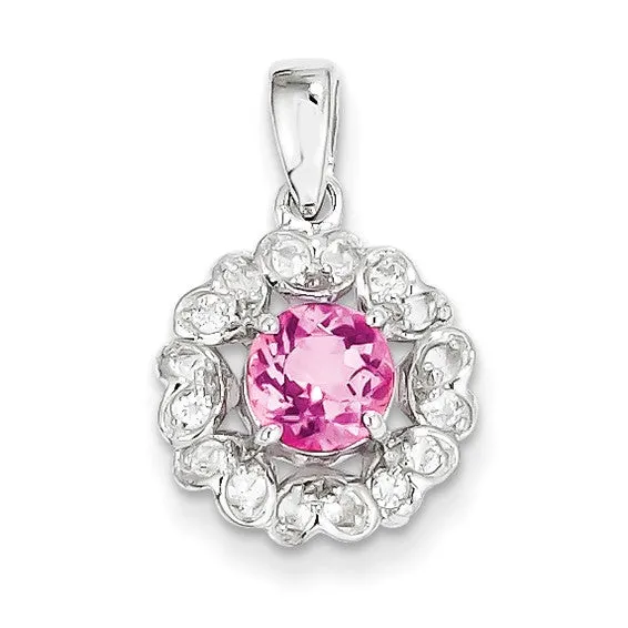 Sterling Silver Gemstone & White Topaz Hearts Halo Pendants
