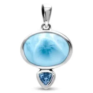 Sterling Silver Oval Larimar and Blue Spinel 20 inch Necklace