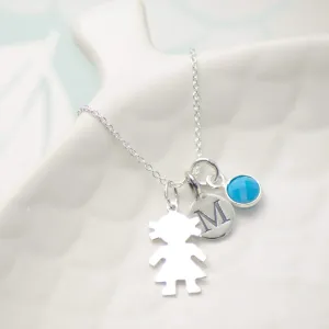 Sterling Silver Personalised Initial and Gemstone Baby Girl Necklace