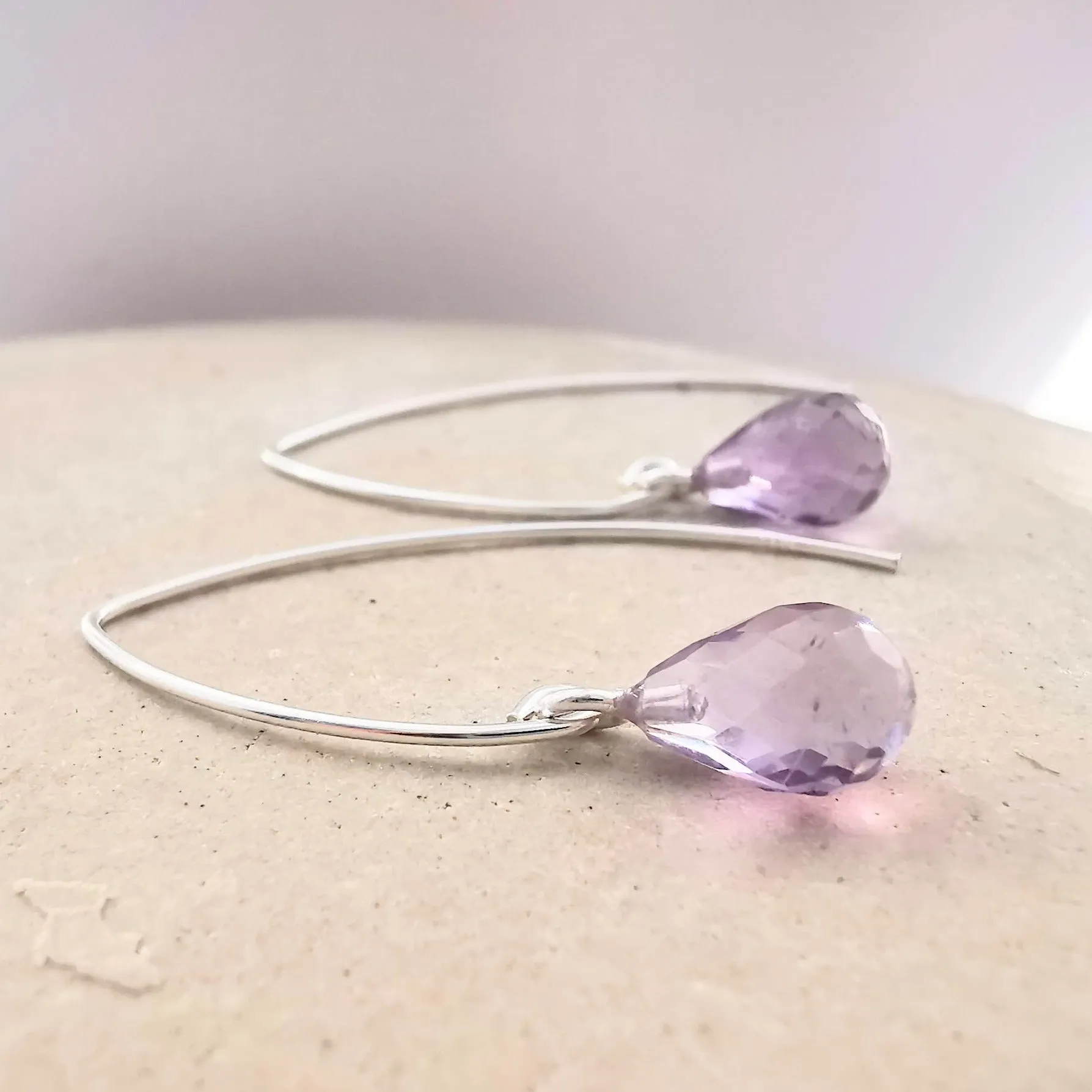 Sterling Silver Purple Amethyst Ear wire Earrings