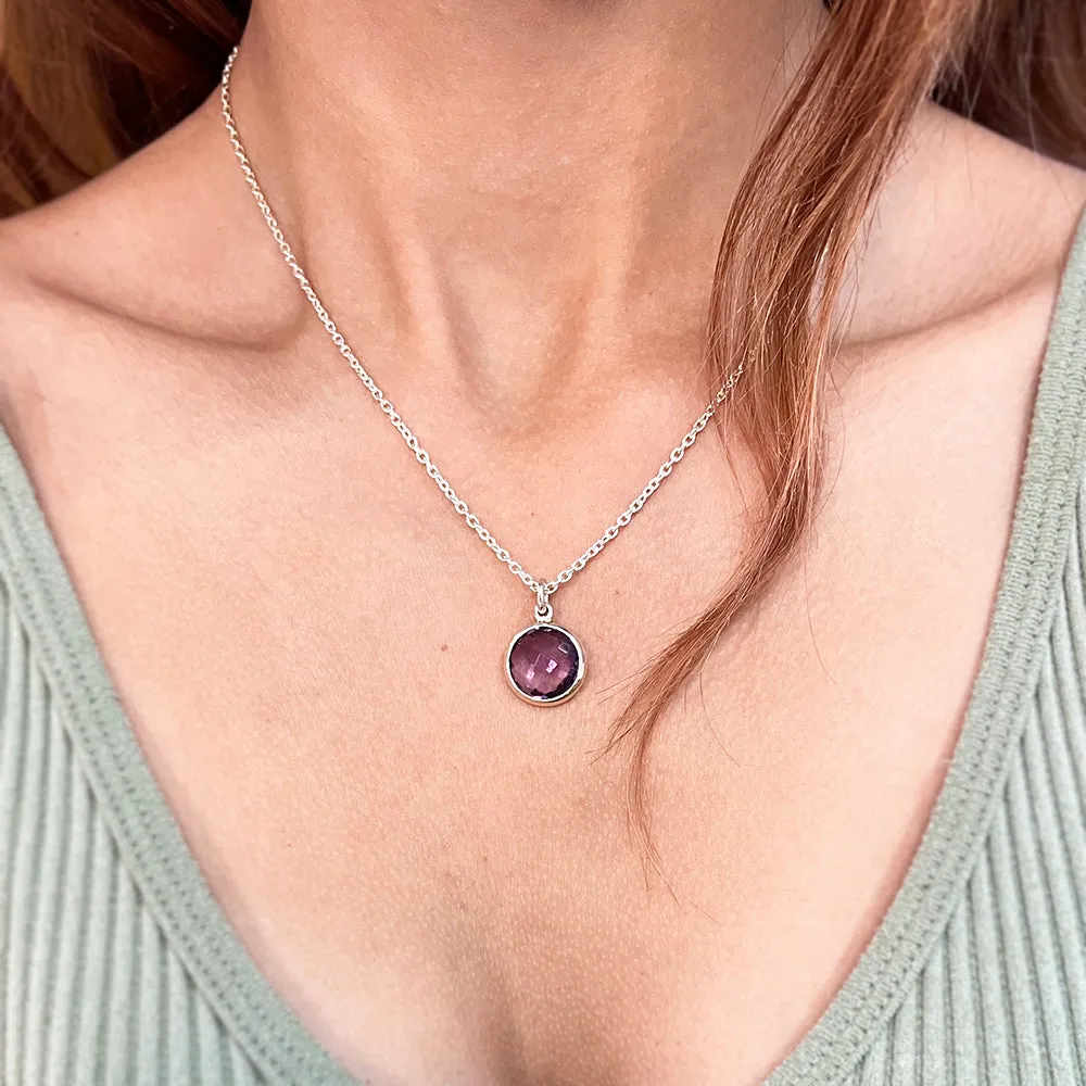 Sterling Silver Round Amethyst Necklace