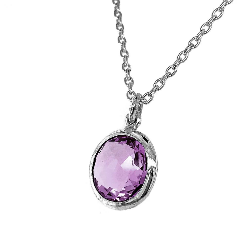 Sterling Silver Round Amethyst Necklace