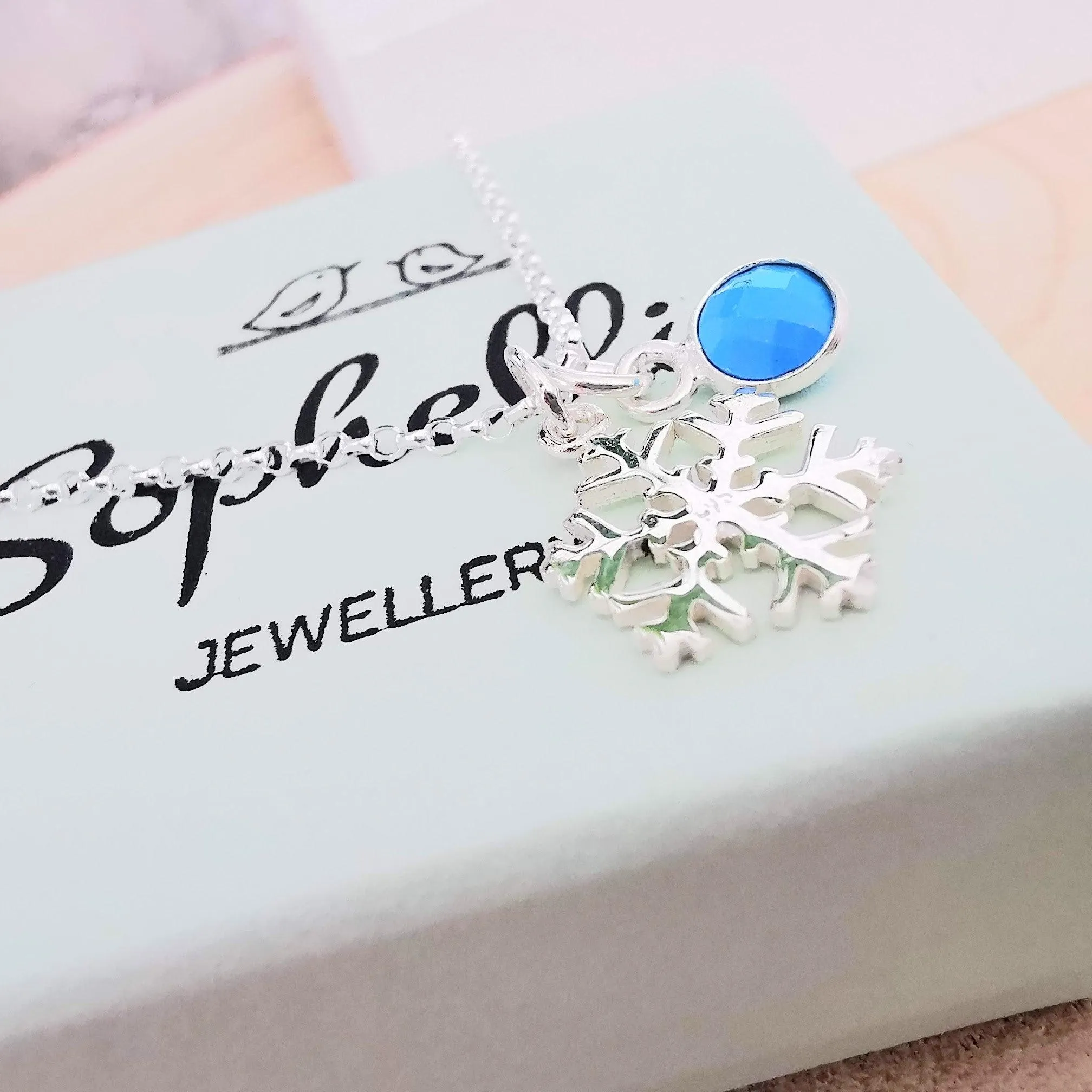 Sterling Silver Snowflake and Gemstone Pendant Necklace