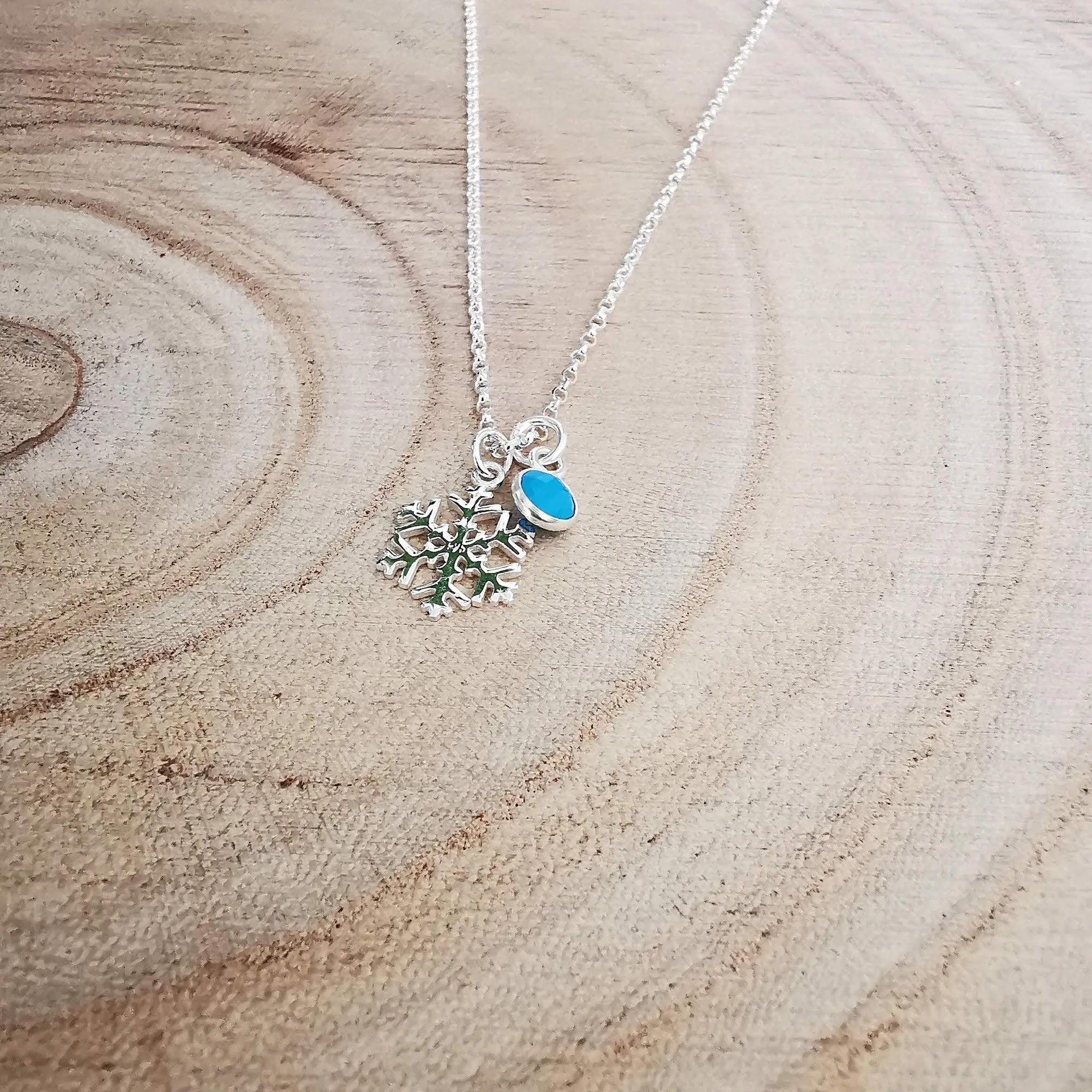 Sterling Silver Snowflake and Gemstone Pendant Necklace
