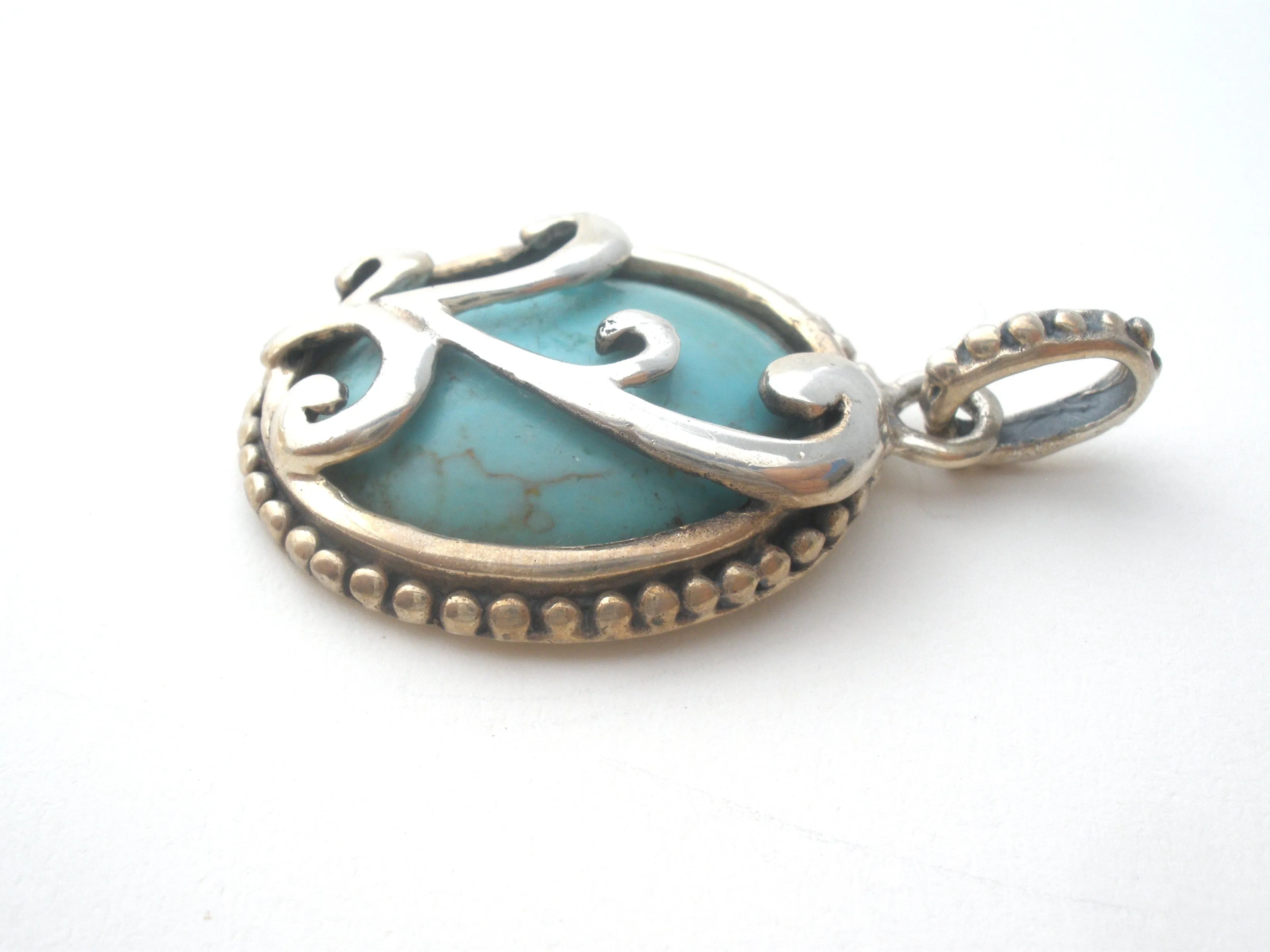 Sterling Silver Turquoise Pendant Slide Vintage